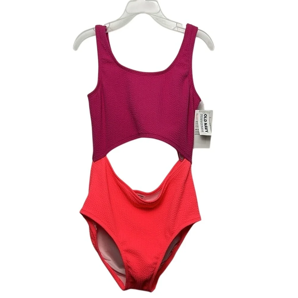 Color-Block Cutout One-Piece Swimsuit for Girls Preppy   bathing suit size 14-16